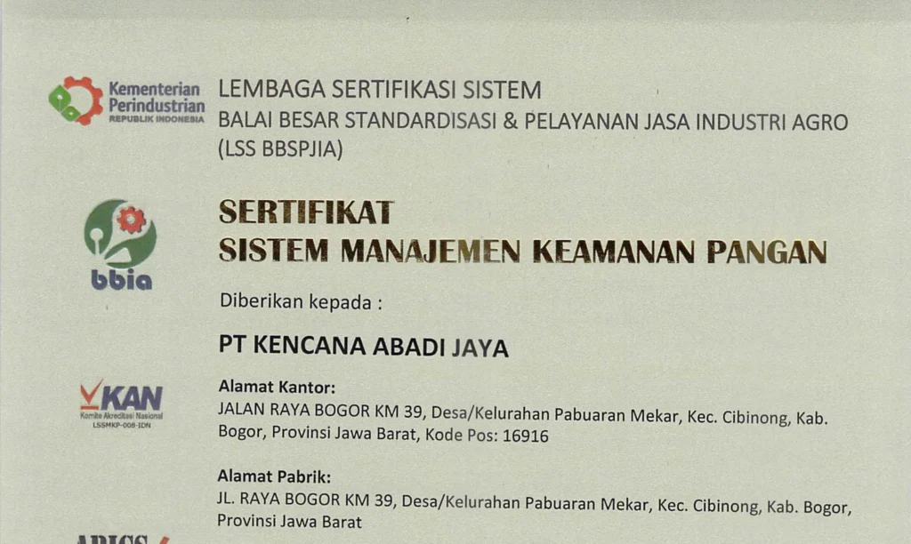 KAJ - Sertifikat ISO