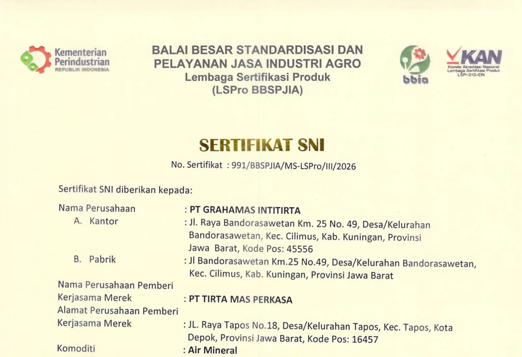 GIT - Sertifikat SNI merek SANQUA